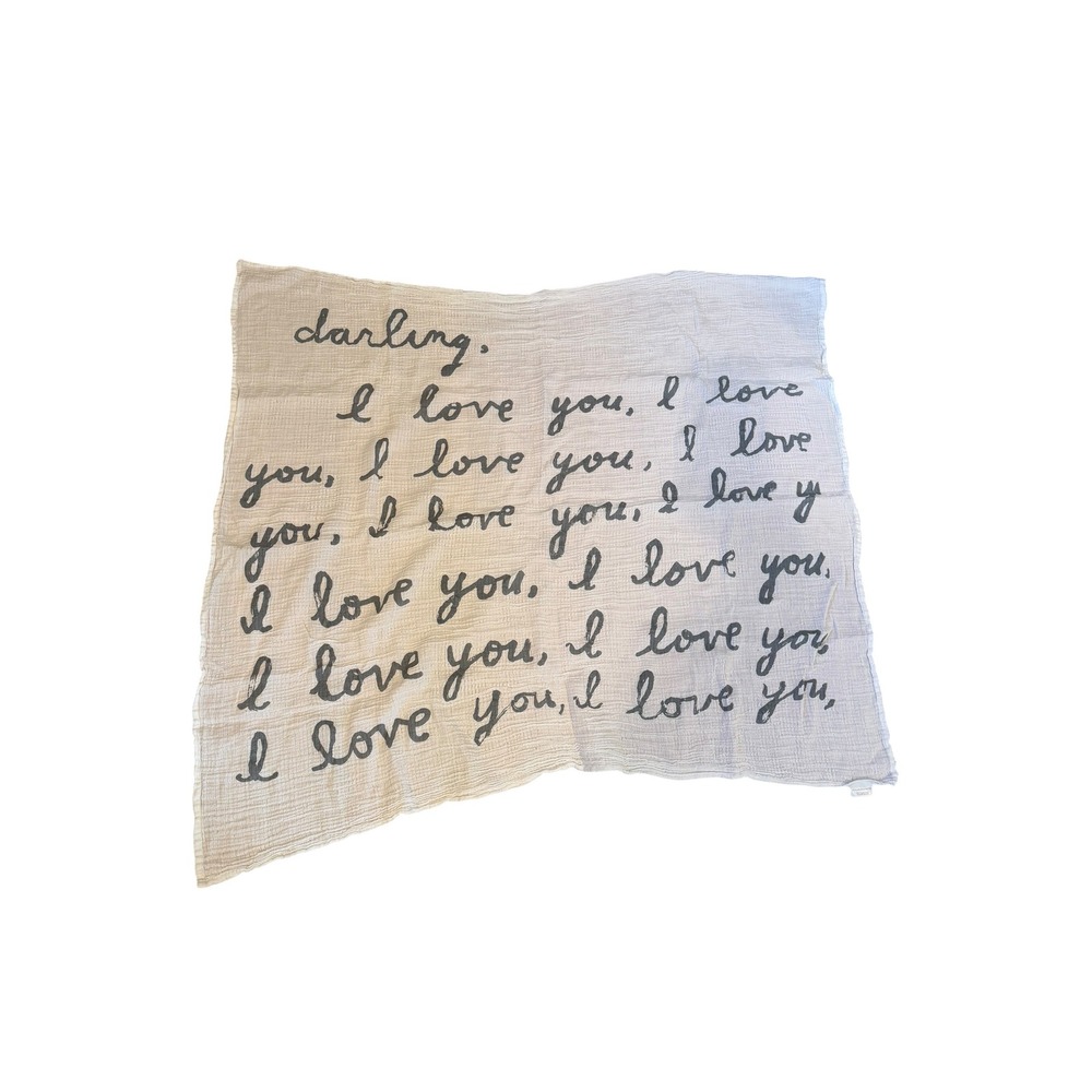 Sugarboo&Co Darling I Love You Organic Cotton Muslin Swaddle Blanket White GraY